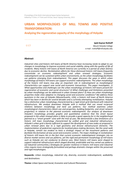 URBAN MORPHOLOGIES of MILL TOWNS and POSITIVE TRANSFORMATION: Analyzing the Regenerative Capacity of the Morphology of Holyoke