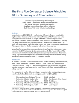 The First Five Computer Science Principles Pilots: Summary and Comparisons