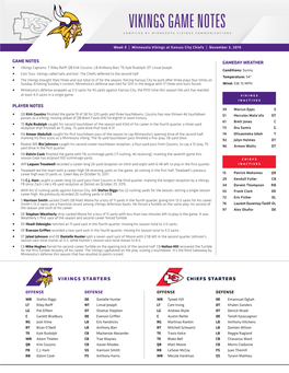 VIKINGS GAME NOTES Compiled by Minnesota Vikings Communications