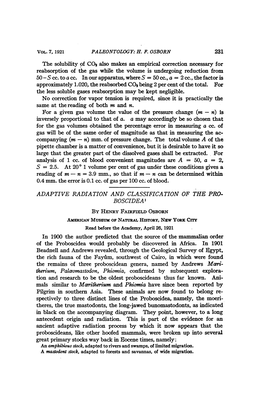 ADAPTIVE RADIATION and CLASSIFICATION of the PRO- BOSCIDEA' Therium, Palaeomastodon, Phiomia, Confirmed by Subsequent Explora