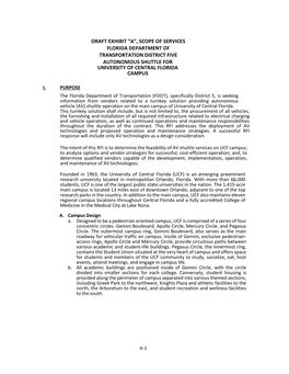 Draft Exhibit “A”, Scope of Services Florida Department of Transportation District Five Autonomous Shuttle for University of Central Florida Campus