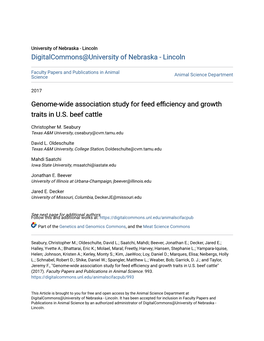 Genome-Wide Association Study for Feed Efficiency and Growth Traits in U.S