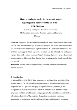 Gusev's Stochastic Model for the Seismic Source: High-Frequency Behavior in the Far Zone G.M