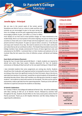 6 March 2020 Janelle Agius – Principal Dates to Remember