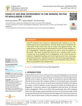 Covid-19 and Risk Involvement in the Banking Sector of Bangladesh: a Study