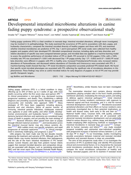 Developmental Intestinal Microbiome Alterations in Canine Fading Puppy Syndrome