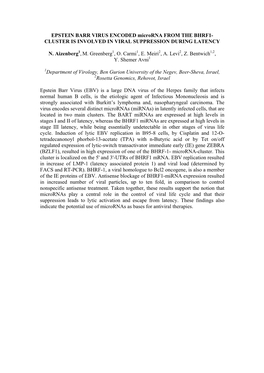EPSTEIN BARR VIRUS ENCODED Microrna from the BHRF1- CLUSTER IS INVOLVED in VIRAL SUPPRESSION DURING LATENCY