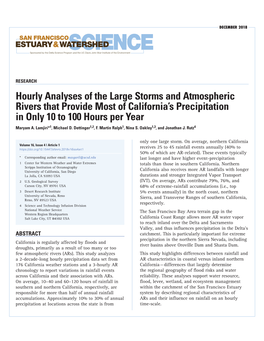 Hourly Analyses of the Large Storms and Atmospheric Rivers That Provide Most of California’S Precipitation in Only 10 to 100 Hours Per Year Maryam A