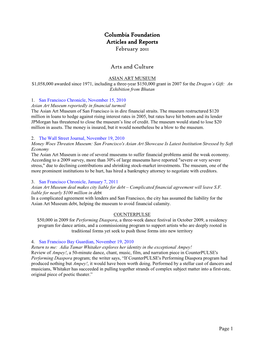 Columbia Foundation Articles and Reports February 2011 Arts and Culture