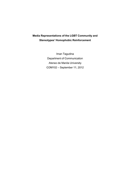 Media Representations of the LGBT Community and Stereotypes' Homophobic Reinforcement Iman Tagudina Department of Communicatio