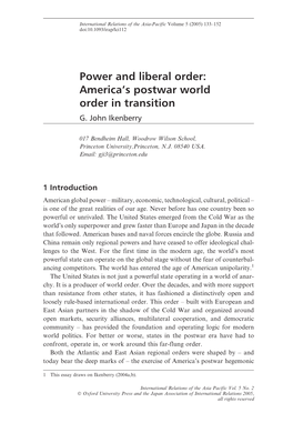 Power and Liberal Order: America's Postwar World Order in Transition