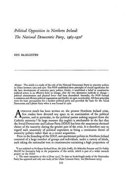 Political Opposition in Northern Ireland: the National Democratic Party, 1965-1970*
