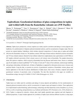 Geochemical Database of Glass Compositions in Tephra and Welded Tuffs from the Kamchatka Volcanic Arc (NW Pacific) Maxim V