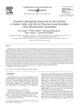 Towards a Phylogenetic Framework for the Evolution of Shakes, Rattles, and Rolls in Myiarchus Tyrant-ﬂycatchers (Aves: Passeriformes: Tyrannidae)