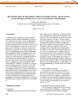 The Interaction of Phalloidin, Some of Its Derivatives, and of Other Cyclic Peptides with Muscle Actin As Studied by Viscosimetry