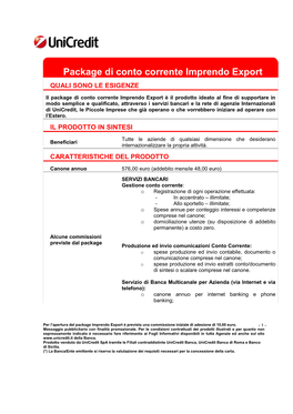 Package Di Conto Corrente Imprendo Export QUALI SONO LE ESIGENZE