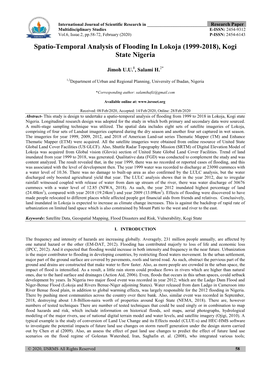 Spatio-Temporal Analysis of Flooding in Lokoja (1999-2018), Kogi State Nigeria