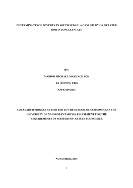 Determinants of Poverty in South Sudan: a Case Study of Greater Bor in Jonglei State