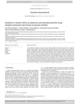 Synthesis of Vaterite Caco3 As Submicron and Nanosized Particles Using Inorganic Precursors and Sucrose in Aqueous Medium