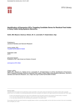 Identification of Expression Qtls Targeting Candidate Genes for Residual Feed Intake in Dairy Cattle Using Systems Genomics