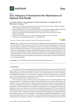 Zinc Adequacy Is Essential for the Maintenance of Optimal Oral Health