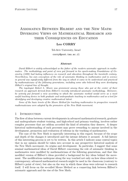 Axiomatics Between Hilbert and the New Math: Diverging Views on Mathematical Research and Their Consequences on Education Leo CORRY