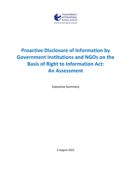 Proactive Disclosure of Information by Government Institutions and Ngos on the Basis of Right to Information Act: an Assessment