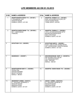 Life Members As on 01.10.2015