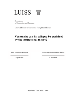 Venezuela: Can Its Collapse Be Explained by the Institutional Theory?