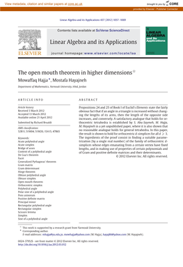 The Open Mouth Theorem in Higher Dimensions ∗ Mowaffaq Hajja , Mostafa Hayajneh