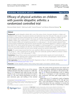 Efficacy of Physical Activities on Children with Juvenile Idiopathic