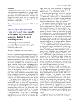 Food-Storing of Slime Mould in Siberian Jay Perisoreus Infaustus