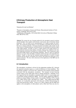 8 Entropy Production of Atmospheric Heat Transport