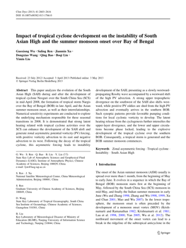 Impact of Tropical Cyclone Development on the Instability of South Asian High and the Summer Monsoon Onset Over Bay of Bengal