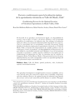 Factores Condicionantes Para La Localización Óptima De La Agroindustria Vitivinícola En Valle Del Maule, Chile*