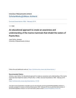 An Educational Approach to Create an Awareness and Understanding of the Marine Mammals That Inhabit the Waters of Puerto Rico