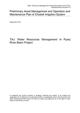 Preliminary Asset Management and Operation and Maintenance Plan of Chubek Irrigation System