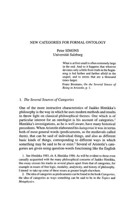 NEW CATEGORIES for FORMAL ONTOLOGY Peter SIMONS