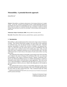 Metastability: a Potential Theoretic Approach