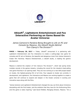 Ubisoft®, Lightstorm Entertainment and Fox Interactive Partnering on Game Based on Avatar Universe