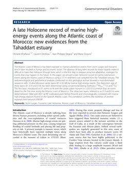 A Late Holocene Record of Marine High-Energy Events Along the Atlantic Coast of Morocco: New Evidences from the Tahaddart Estuar