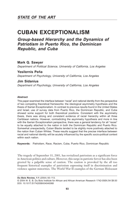 CUBAN EXCEPTIONALISM Group-Based Hierarchy and the Dynamics of Patriotism in Puerto Rico, the Dominican Republic, and Cuba