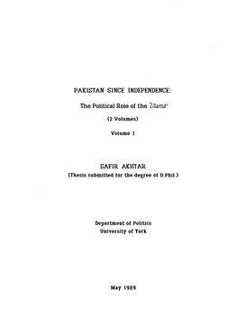 PAKISTAN SINCE INDEPENDENCE: the Political Role of the Jiamã' SAFIR AKIITAR