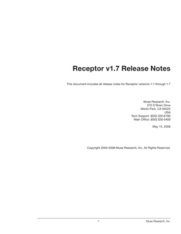 Receptor V1.7 Release Notes