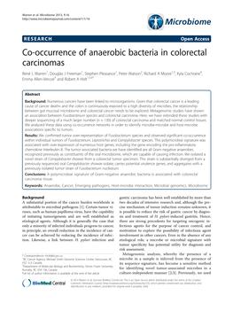 Co-Occurrence of Anaerobic Bacteria in Colorectal Carcinomas