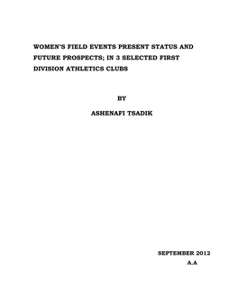 Women's Field Events Present Status and Future