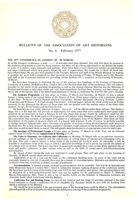 BULLETIN of the ASSOCIATION of ART HISTORIANS No. 4. February 1977