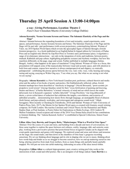 Thursday 25 April Session a 13:00-14:00Pm