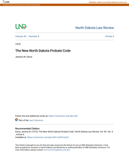 The New North Dakota Probate Code