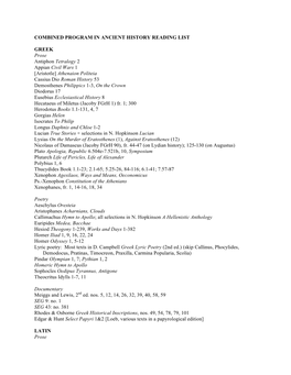 Finalcombined Program in Ancient History Reading List Rev